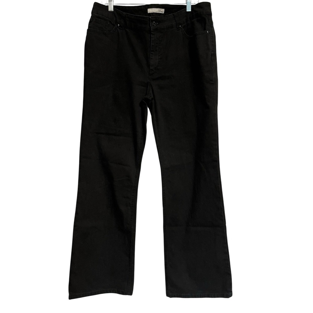 Chico's Sz 2 Reg (12‎ US) Jeans Women's Black Platinum Denim Charm Jean Boot Cut